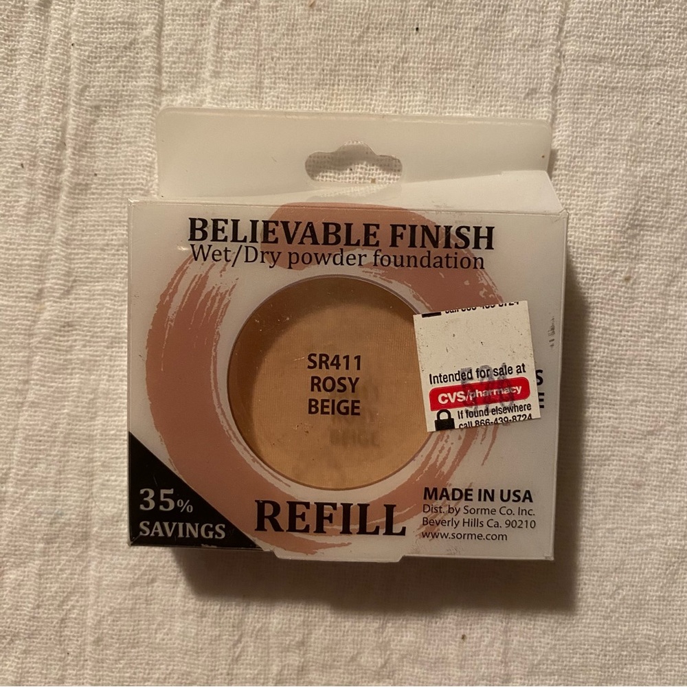 Sormé SR411 Rosy Beige Believable Finish Wet/Dry Powder Foundation Refill